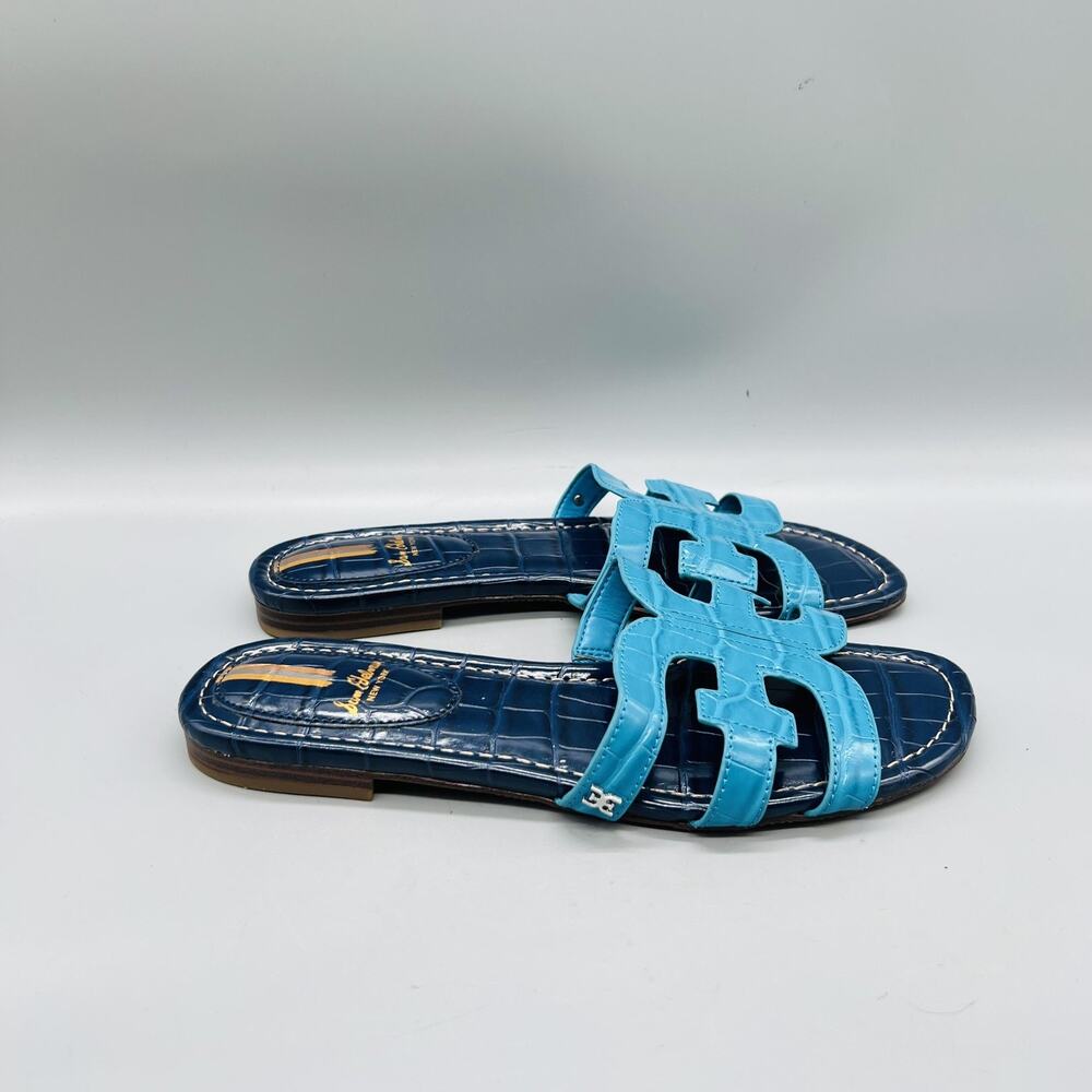 Sam Edelman Sandals Womens 8.5 Blue Synthetic Bay Slide Croc Logo Flat Shoes